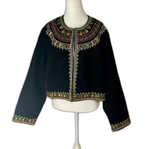 Soft Surroundings Embroidered Velvet Jacket 2X Black Boho Festival NWT